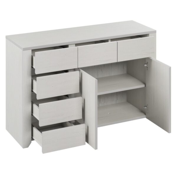 Off White Simple Style Manufacture Wood Dresser with Gray Wood Grain Sticker Surfaces Six Drawers and Two Level Cabinet - Image 3