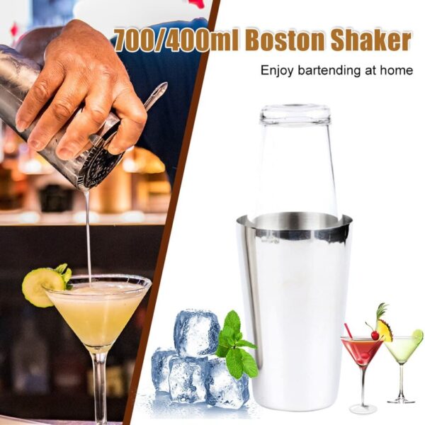 New 700ML Stainless Steel Boston Cocktail Shaker With 400ML Glass Cup - Image 5