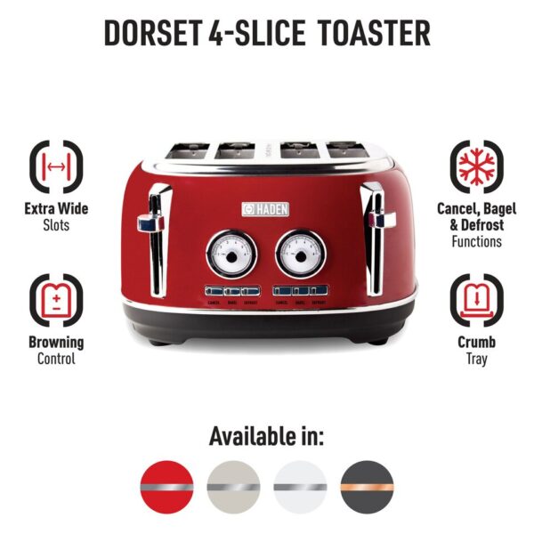 Dorset Stainless Steel 4-Slice Toaster, Red - 75040 - Image 4