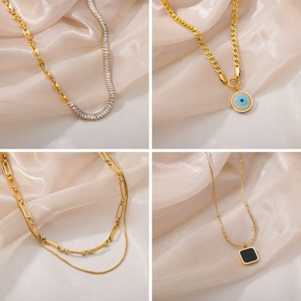 Retro Double Layer Hollow Thick Clavicle Chain Stainless Steel Necklace For Women