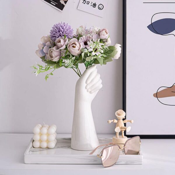 Modern Art Vases White Ceramic Hand Vase For Hydroponic Flower Arrangement Desktop - Image 3