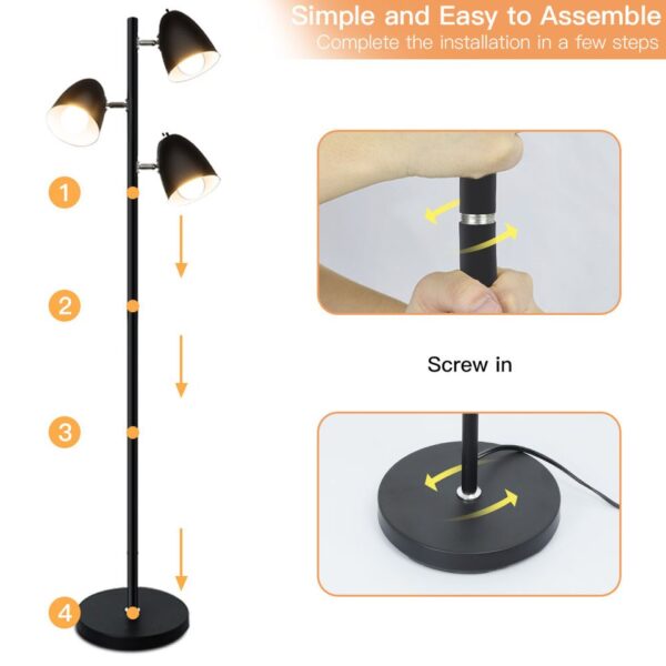 Depuley Modern Floor Lamp 3-Light Reading Light Adjustable Metal Heads Brass Tall LED for Bedroom Office E26 Bulbs Include Black - Image 4