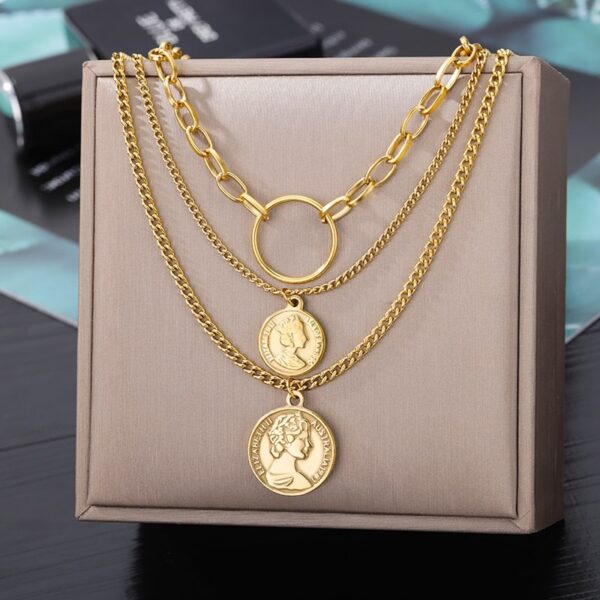 Retro Double Layer Hollow Thick Clavicle Chain Stainless Steel Necklace For Women - Image 6