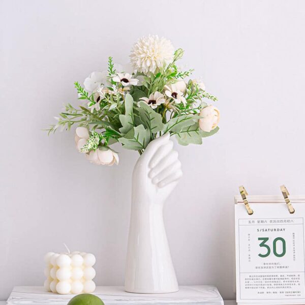 Modern Art Vases White Ceramic Hand Vase For Hydroponic Flower Arrangement Desktop - Image 2