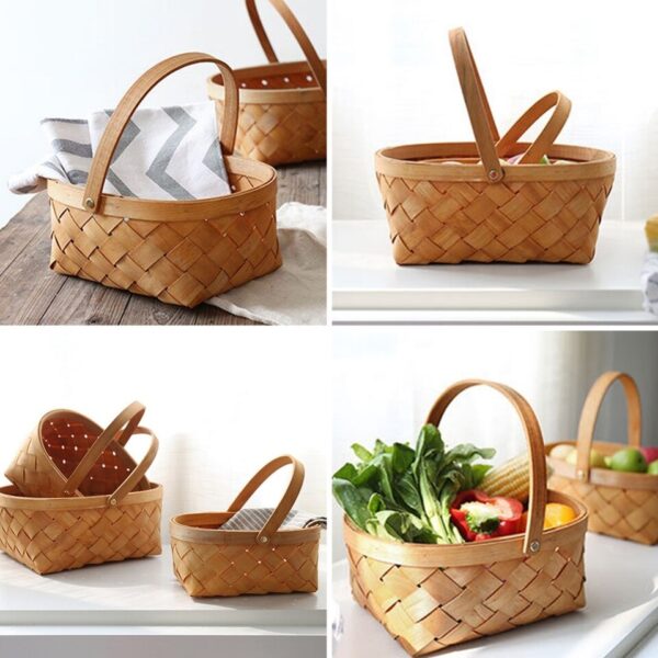 Desktop Storage Basket Fruit Vegetable Basket Bread Basket Hand Woven Bamboo - Image 11