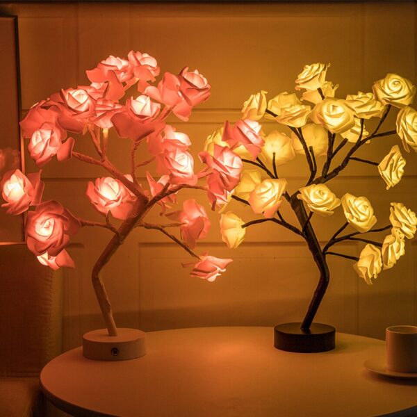 24 LED Rose Flower Tree Lights USB Table Lamp Fairy Maple Leaf Night Light - Image 3