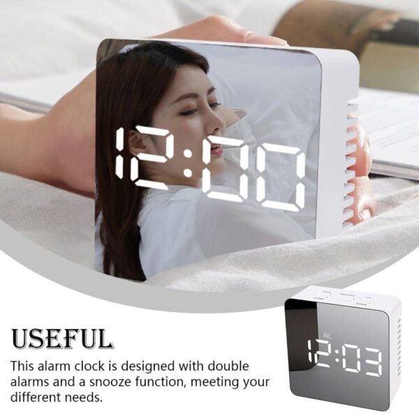 Hot! LED Mirror Table Clock Square Digital Alarm Snooze Display Time Night Light - Image 5