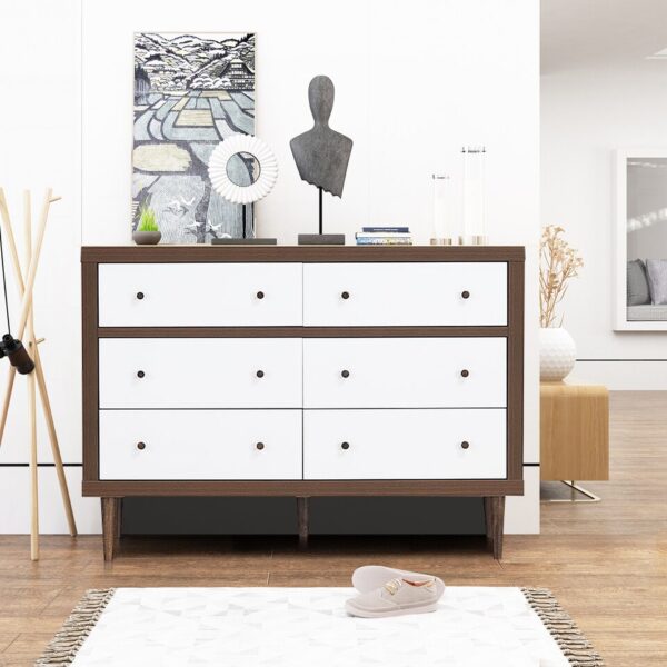 Costway 6 Drawer Dresser Wood Chest of Drawers Storage Freestanding Cabinet Organizer - Image 2