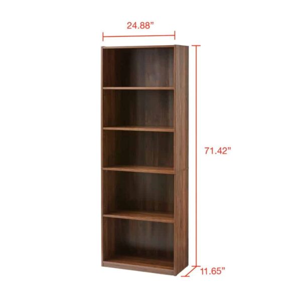 5-Shelf Bookcase with Adjustable Shelves, Canyon Walnut  book shelf furniture - Image 5