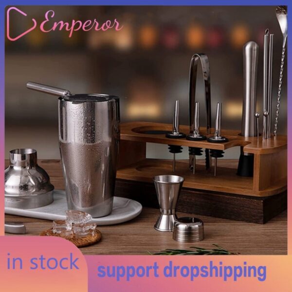 Stainless Steel Cocktail Shaker Set Mixer Strainer Ice Tongs Mixing Spoon  Jigger Pourer Muddler Corkscrew