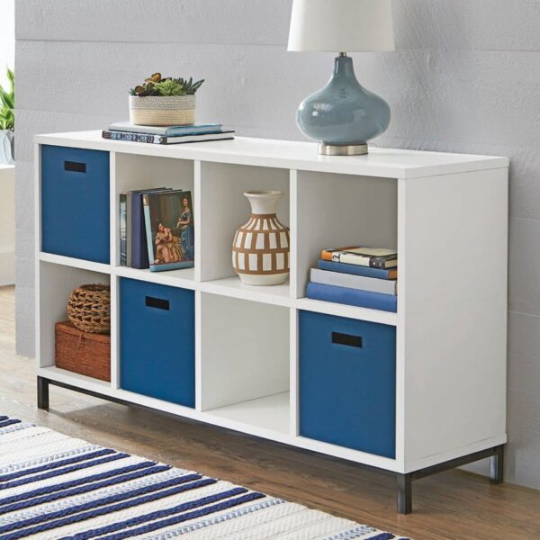 8-Cube Organizer with Metal Base, White Bookshelves - Image 2