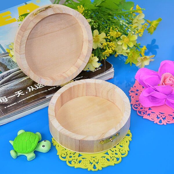 Round Wooden Box 1 Pcs Storage Case Packing Storage - Image 5