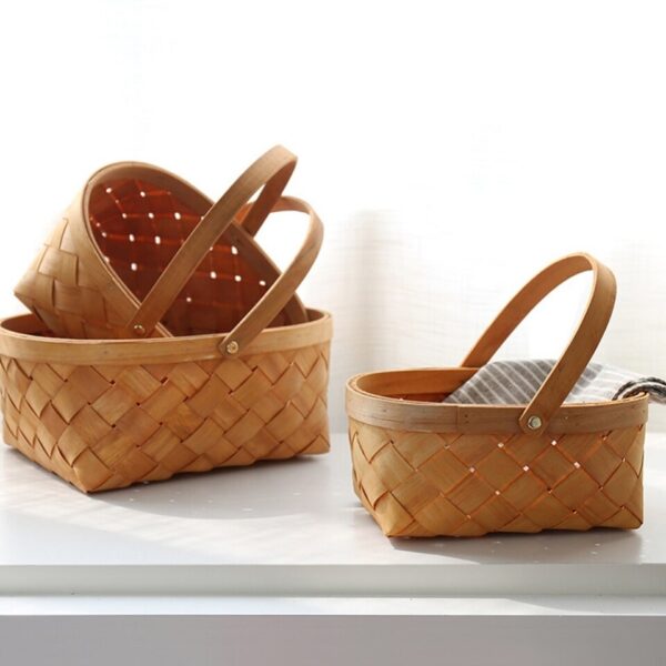 Desktop Storage Basket Fruit Vegetable Basket Bread Basket Hand Woven Bamboo - Image 5