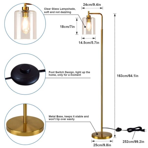 Depuley Nordic Vertical Metal LED Floor Lamp Glass Shade Brass Pole Arc Tall Lighting for Living Bedroom - Image 7