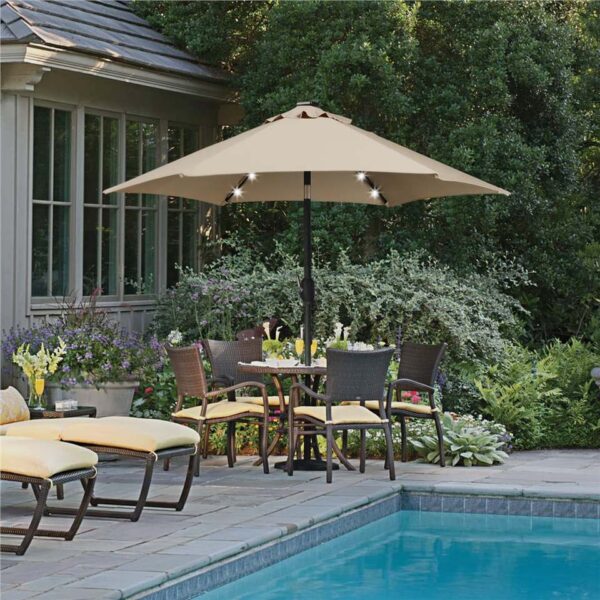 SMILE MART 7.5ft Standard Patio Umbrella with LED Lights, Tan Outdoor Umbrella - Image 5