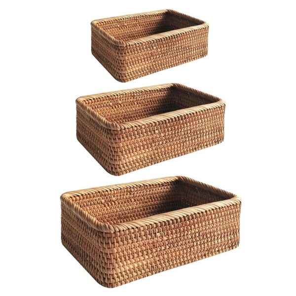 Hand-woven Rattan Wicker Basket Fruit Tea Snack Bread  Cosmetic Rectangular Storage Box Household Kitchen Supplies - Image 6