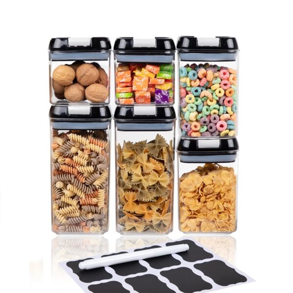 Kitchen Variety Set of 6 Pantry Organization Canisters with Lids, Marker and Labels Included