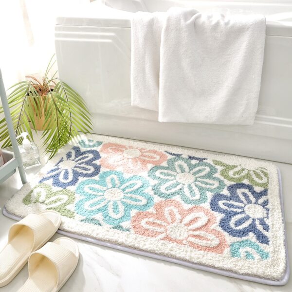 Green Leaves Flocking Bath Mat Non-slip Absorbent Microfiber - Image 3