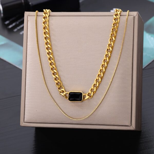 Retro Double Layer Hollow Thick Clavicle Chain Stainless Steel Necklace For Women - Image 20