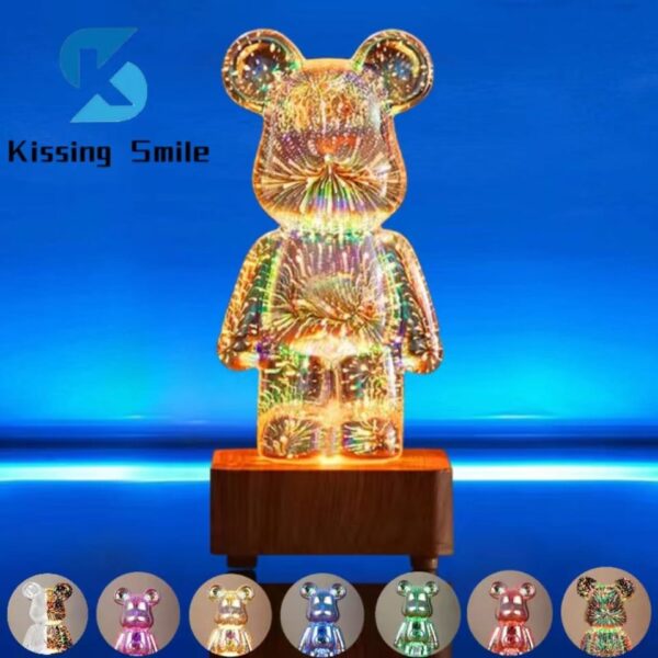 LED 3D Bear Firework Glass Lamp