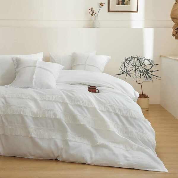 Simple&Opulence Linen Cotton 3Pcs Boho Bedding Set with Tassel Washed Comforter - Image 8