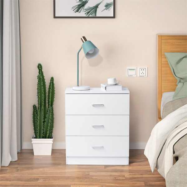 3-Drawer Dresser Pure White with Handles Storage Night Stand - Image 4