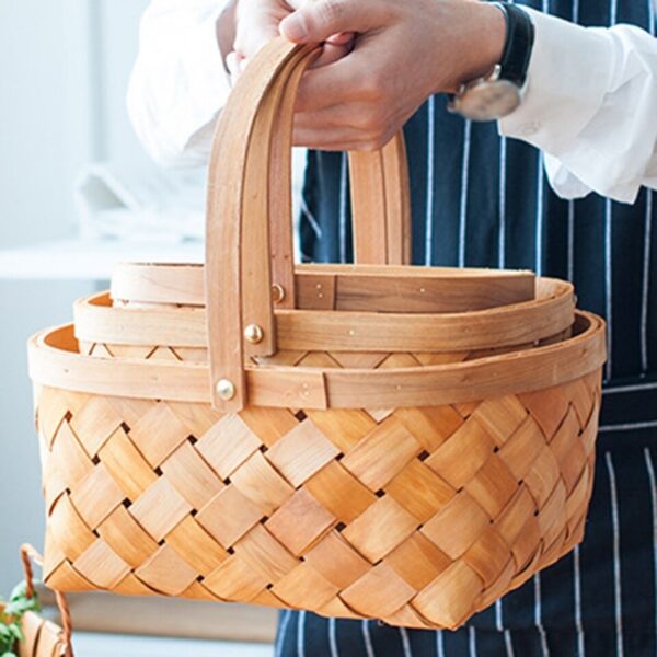 Desktop Storage Basket Fruit Vegetable Basket Bread Basket Hand Woven Bamboo - Image 15