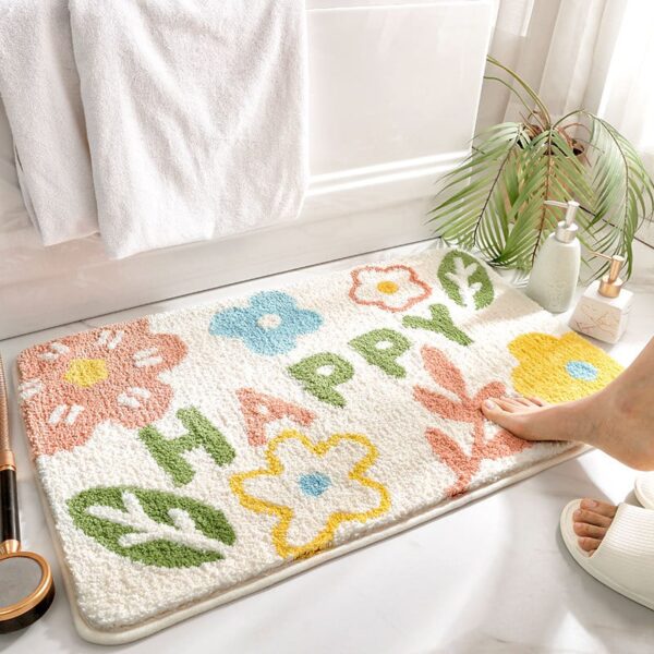 Green Leaves Flocking Bath Mat Non-slip Absorbent Microfiber - Image 13