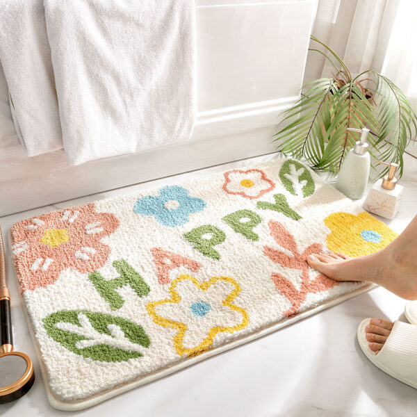 Green Leaves Flocking Bath Mat Non-slip Absorbent Microfiber Bathroom Rug - Image 13