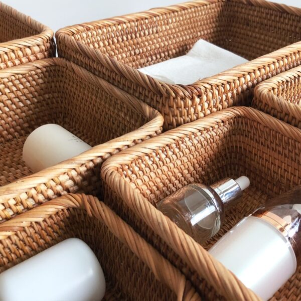 Hand-woven Rattan Wicker Basket Fruit Tea Snack Bread  Cosmetic Rectangular Storage Box Household Kitchen Supplies - Image 13