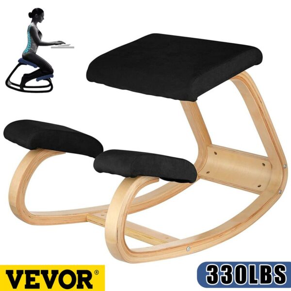 VEVOR Ergonomic Kneeling Chair W/ Thick Cushion Rocking Wood Kneel Stool Improve Posture Relieve