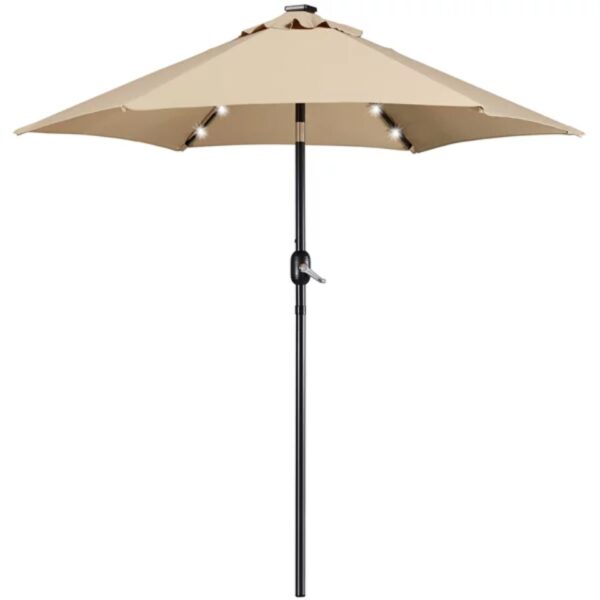 SMILE MART 7.5ft Standard Patio Umbrella with LED Lights, Tan Outdoor Umbrella - Image 4