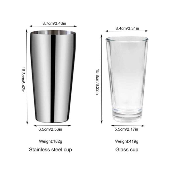 New 700ML Stainless Steel Boston Cocktail Shaker With 400ML Glass Cup - Image 3