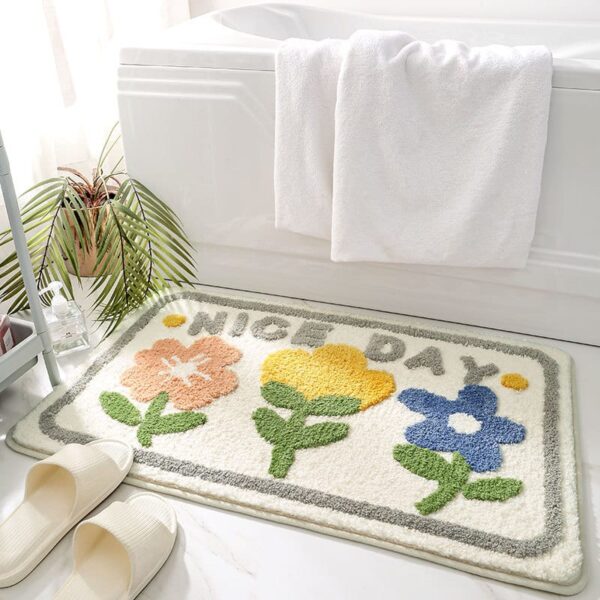 Green Leaves Flocking Bath Mat Non-slip Absorbent Microfiber - Image 8