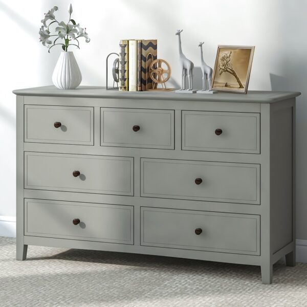 7 Drawers Solid Wood Dresser,Gray - Image 4