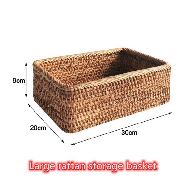 Hand-woven Rattan Wicker Basket Fruit Tea Snack Bread  Cosmetic Rectangular Storage Box Household Kitchen Supplies - Image 8