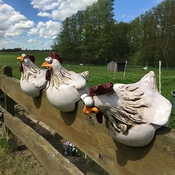 Funny Chicken Fence Decor Statues - Image 3