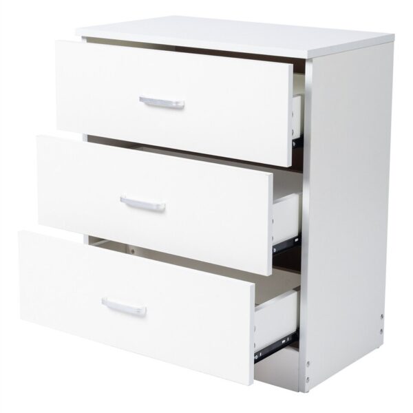 3-Drawer Dresser Pure White with Handles Storage Night Stand