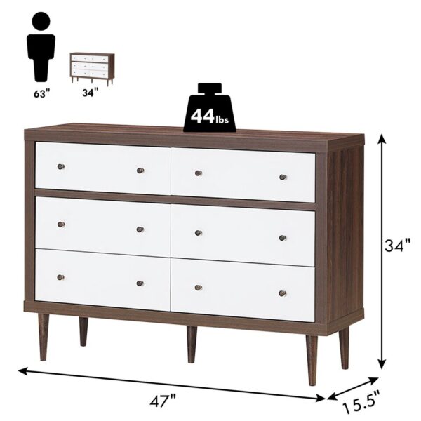 Costway 6 Drawer Dresser Wood Chest of Drawers Storage Freestanding Cabinet Organizer - Image 6