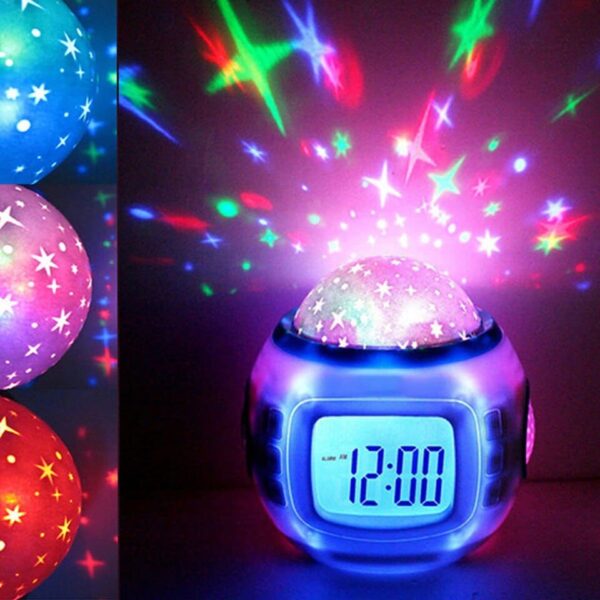 Led Alarm Clock Projection Night Light Calendar Music Starry Star Sky