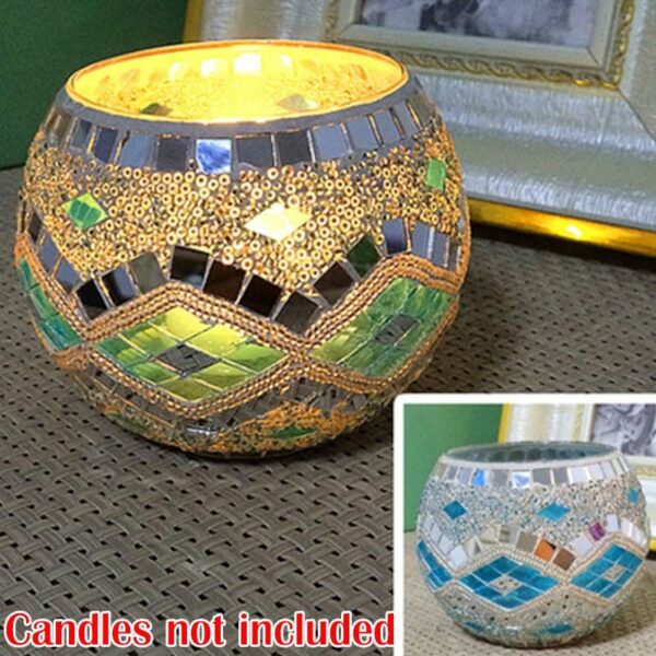 Mosaic Candle Holder Glass Handmade Candlestick Romantic Moroccan Style - Image 4