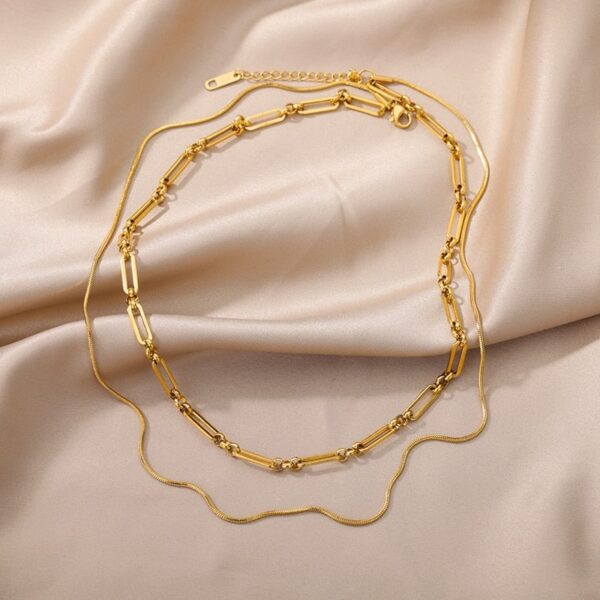 Retro Double Layer Hollow Thick Clavicle Chain Stainless Steel Necklace For Women - Image 25