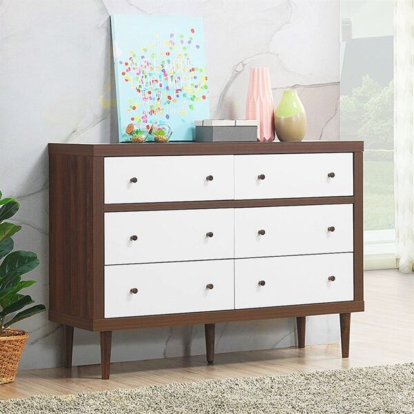 Costway 6 Drawer Dresser Wood Chest of Drawers Storage Freestanding Cabinet Organizer - Image 5