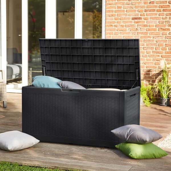 Outdoor All-Weather 100 Gallon Resin Deck Box, Black Storage Organizer Home Organization and Storage - Image 3