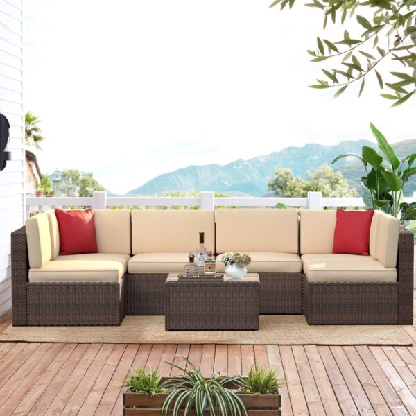 Outdoor Sectional Sofa Set With Fire Pit