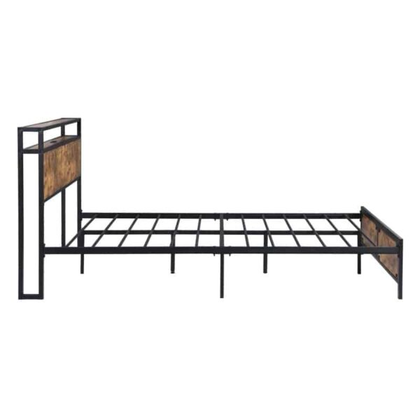 Industrial Full Bed Frame with LED Lights and 2 USB Ports, Bed Frame Full Size - Image 6