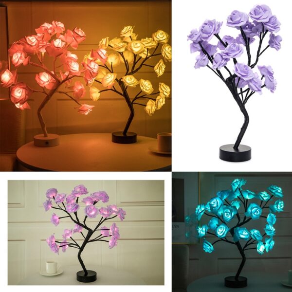 24 LED Rose Flower Tree Lights USB Table Lamp Fairy Maple Leaf Night Light - Image 18