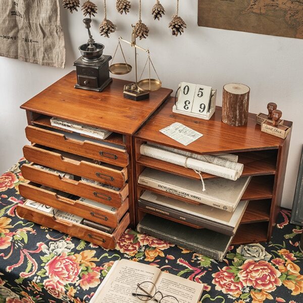 Manual Vintage Wooden Multi Drawer File Cabinets - Image 4