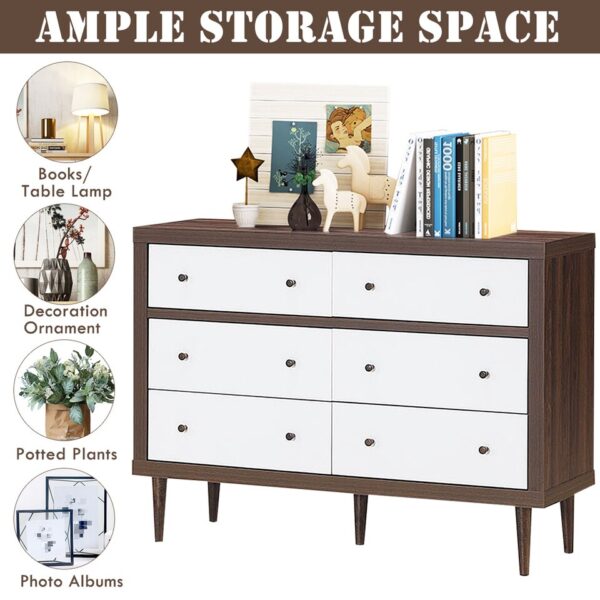 Costway 6 Drawer Dresser Wood Chest of Drawers Storage Freestanding Cabinet Organizer - Image 4