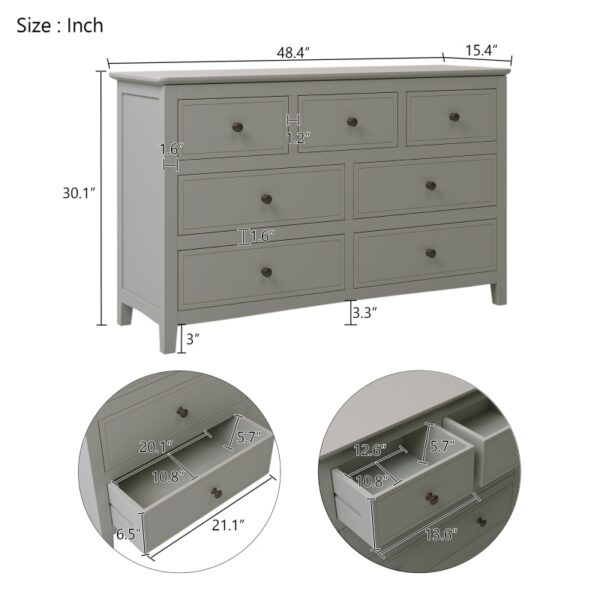 7 Drawers Solid Wood Dresser,Gray - Image 3